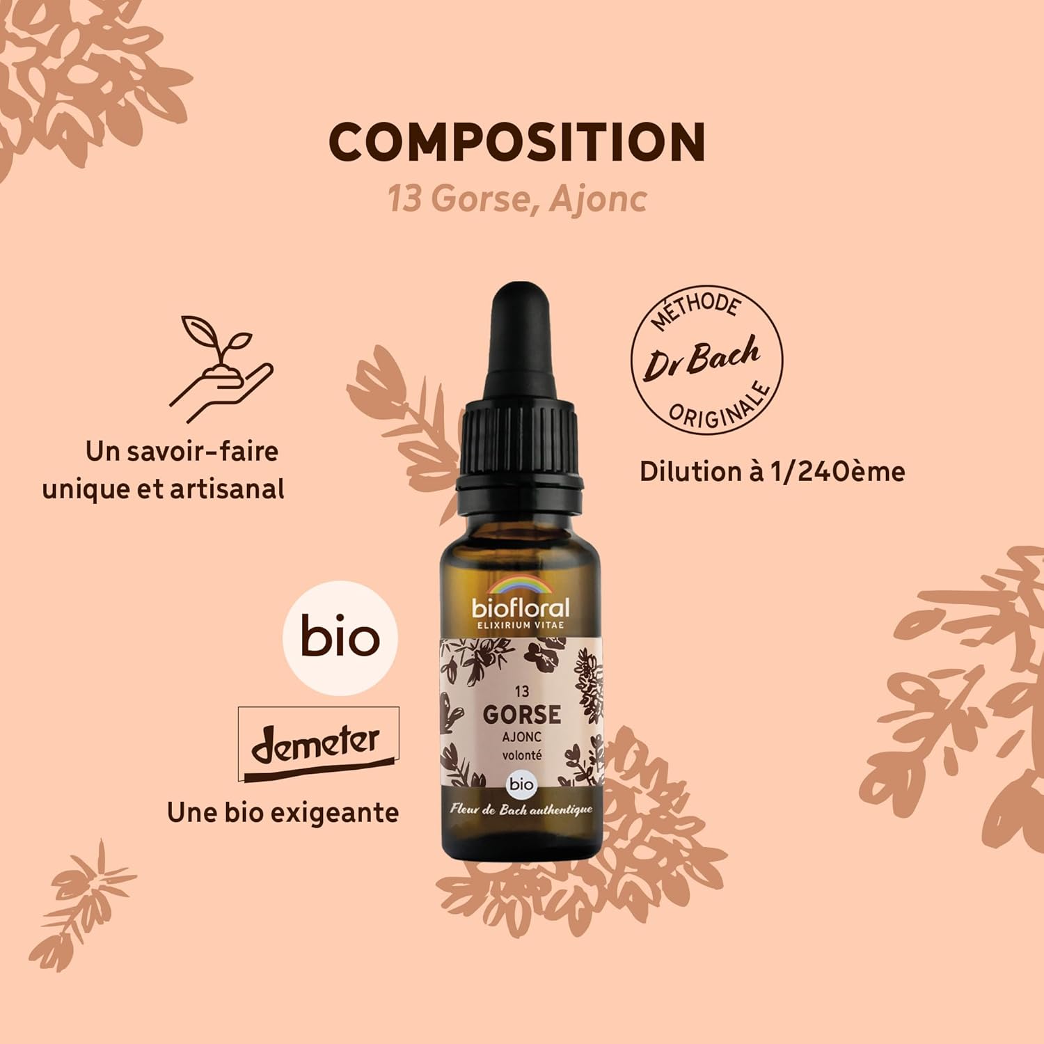 BIOFLORAL — Fleur de Bach Ajonc compte-gouttes bio 20 ml – Image 2