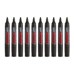 Uni Ball - Uni Mitsubishi Pencil - Marqueur Permanent Inodore Uni Prockey PM122 - Multisupport, Multifonction - Base Eau, Sans Odeur - Pointe Conique Moyenne 1,2-1,8 mm - Noir - Lot de 10