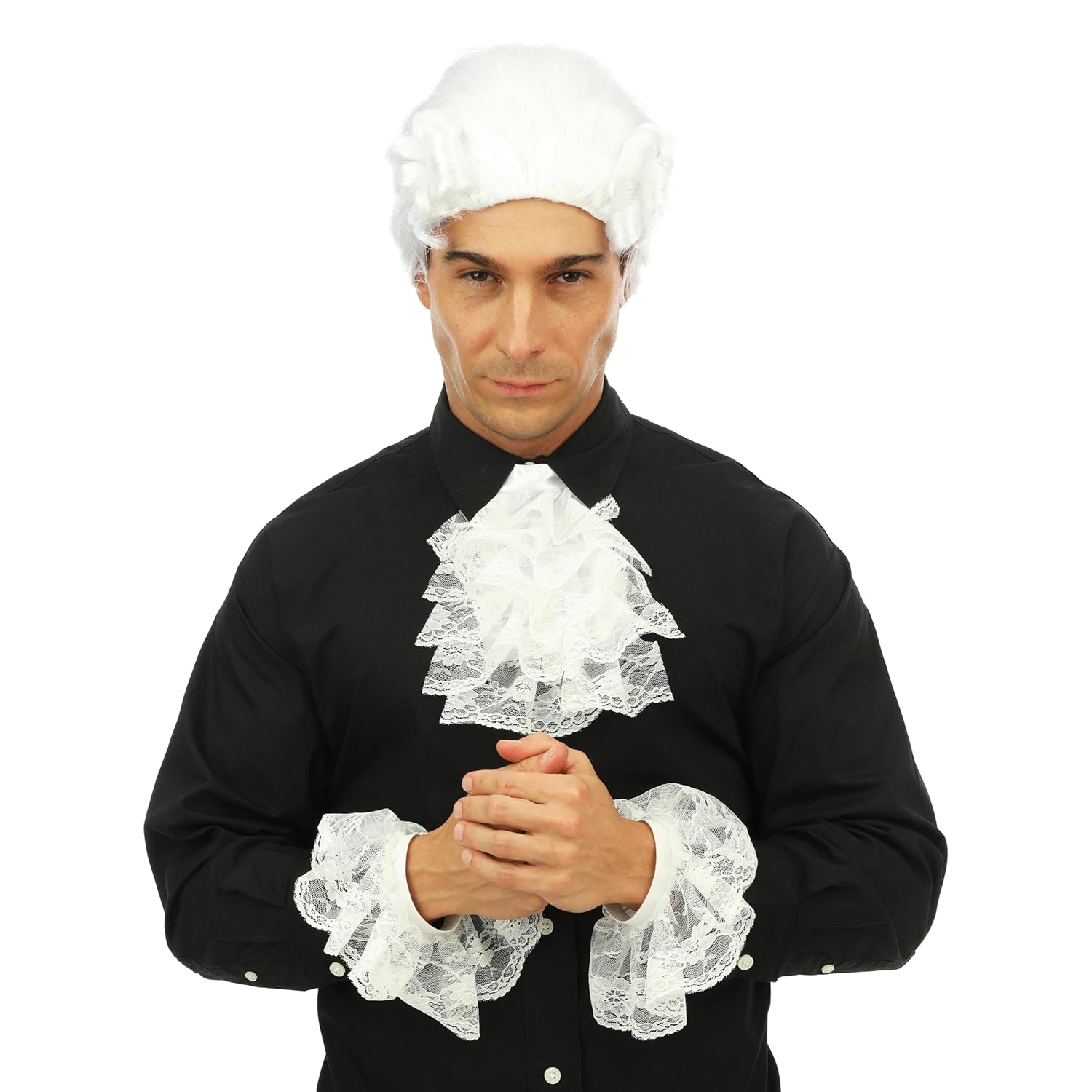 P'TIT CLOWN - 23812 - Set Jabot avec Manchettes - Accessoires de Costume Vampire, Gentilhomme, Marquis - Parfait pour Costume Carnaval, Halloween, Cosplay, Fête Costumée - Blanc