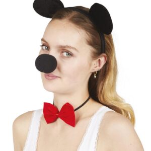 P'TIT Clown - 14010 - Set Accessoires de Déguisement Souris - Adulte - Serre-tête, Nœud Papillon, Nez - Parfait pour Carnaval, Fête Costumée, Cosplay