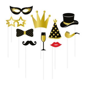 P'TIT CLOWN - Accessoires Photobooth - Parfait pour Selfie Photomaton, Animation Fête Anniversaire, Mariage, Nouvel an, Noël, Bal Disco, Mascarade, Masquerade (10, Noir, Or, Taille Unique)