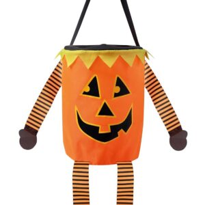 P'TIT Clown - 93410 - Panier Citrouille Ressort en Tissu - 20 x 15 cm - Parfait pour Récolte de Bonbons d'halloween
