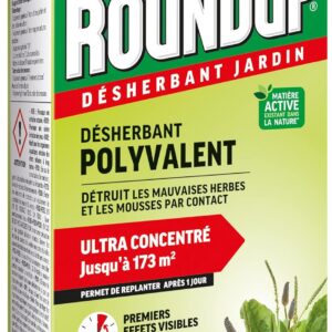 ROUNDUP Désherbant Jardin Polyvalent Concentré – Action 2-en-1 : Mauvaises Herbes & Mousses – Résultats dès 1h – 400ml