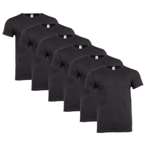 Fruit of the Loom T-shirt pour homme 100 % coton – T-shirt Iconic T avec anneau en coton filé – Léger, aéré et doux – Taille haute, Noir (lot de 6), S
