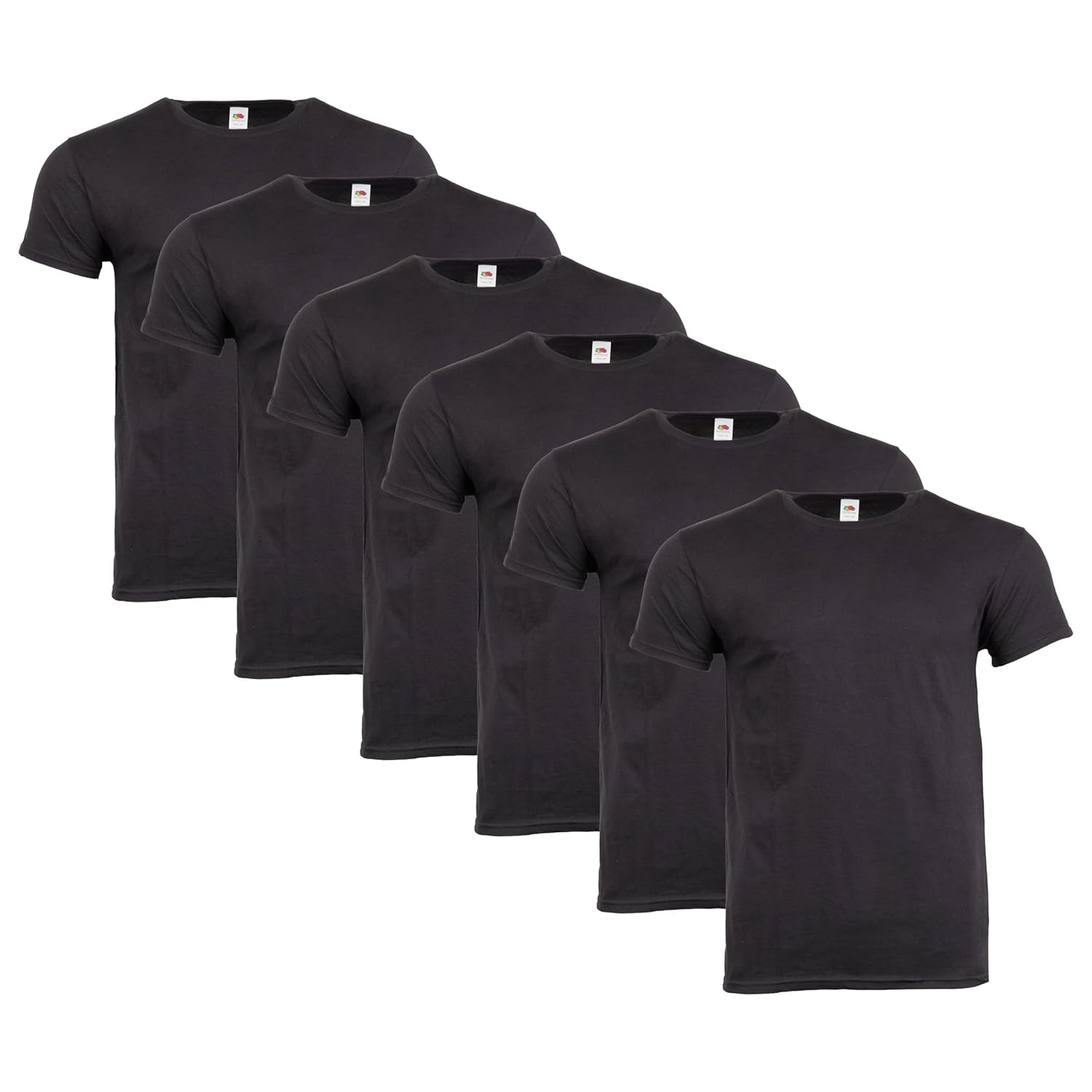 Fruit of the Loom T-shirt pour homme 100 % coton – T-shirt Iconic T avec anneau en coton filé – Léger, aéré et doux – Taille haute, Noir (lot de 6), S