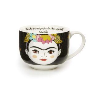 Mug Frida Kahlo Kikkerland Céramique 355 ml Cylindrique Boisson Chaude Réutilisable Casual Art - Frida Kahlo Illustration Artistique, Citation Inspirante