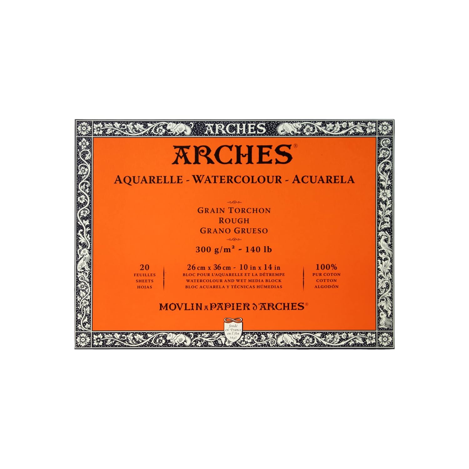 Arches Bloc aquarelle grain torchon 26 x 36 cm 300 g 20 pages Naturel Blanc