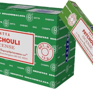 Satya Nag Champa Lot de 12 paquets de bâtons d'encens Patchouli 100 % naturels faits à la main pour soulager le stress, la décoration spirituelle, l'bavure et la méditation