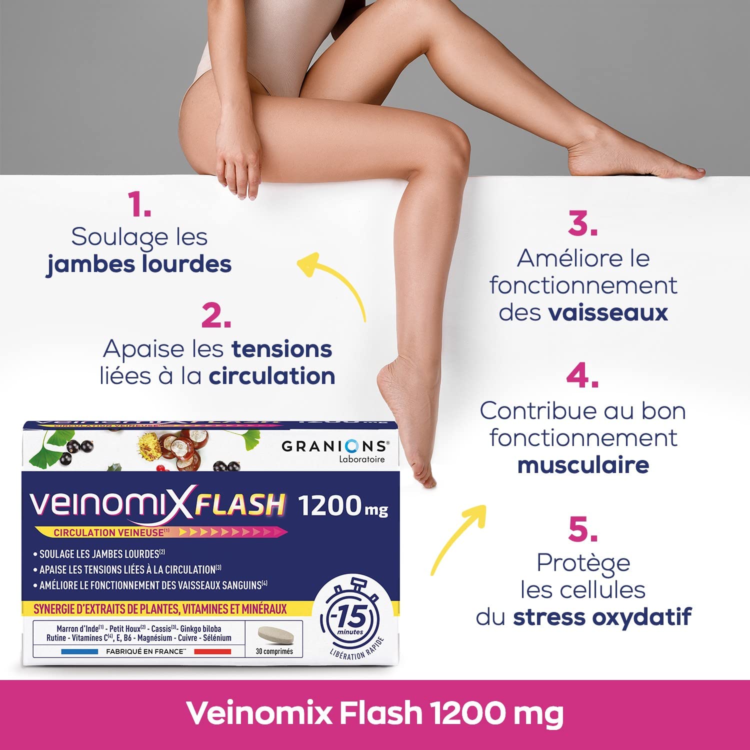 GRANIONS Veinomix Flash — Complément circulation veineuse 30 comprimés – Image 2