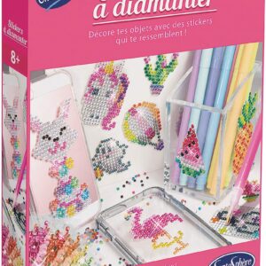 Sentosphère – Sticker à diamanter – Coffret créatif pour enfants - Dès 8 ans – Création de stickers brillants avec strass colorés – Kit complet avec crayon, cire, plateau, et vernis – 32540