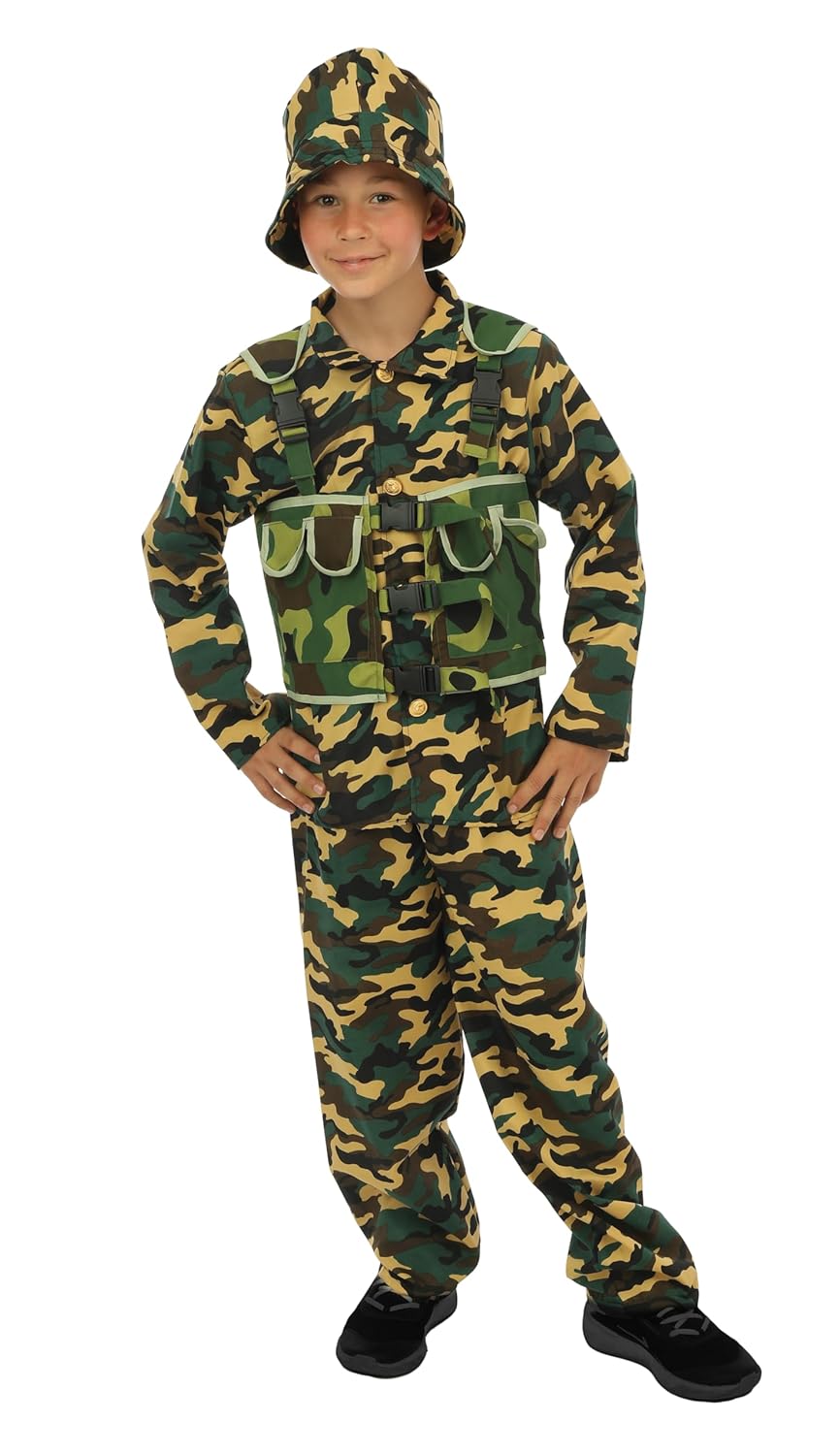 P'TIT CLOWN - Costume Soldat Enfant - Déguisement Militaire Parfait pour Carnaval, Fêtes Costumées et Évènements à Thème (7-9 ans)