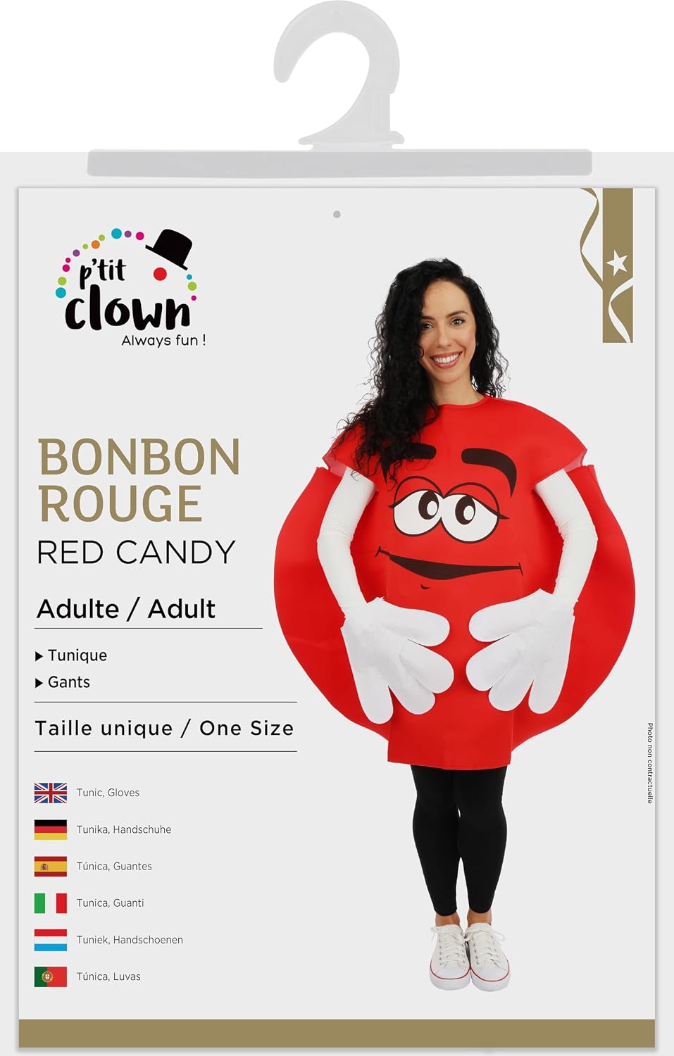 P'TIT CLOWN — Costume Bonbon Adulte Taille Unique Rouge – Image 4