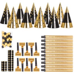 P'TIT CLOWN - 24359 - Kit Cotillons 10 Personnes - Accessoires de Fête Nouvel An - Chapeaux Sarbacanes Confettis Serpentins - Party Set New Year - Or et Noir