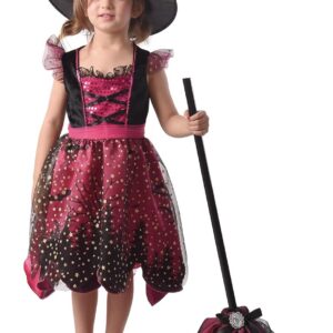 P'TIT CLOWN - Costume Sorcière Fille - Robe, Chapeau - Déguisement Petit Enfant Halloween, Cosplay, Fêtes Costumées et Évènements à Thème (Rose, 3-4 ans)