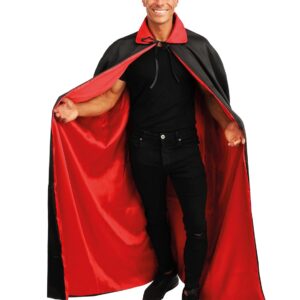 P'tit Clown - 16206 - Cape Homme Satinée avec Col - 140 cm - Parfaite pour Déguisement d'halloween, Carnaval, Fêtes Costumées et Évènements à Thème - Vampire - Dracula - Sorcier (Noir, Rouge)