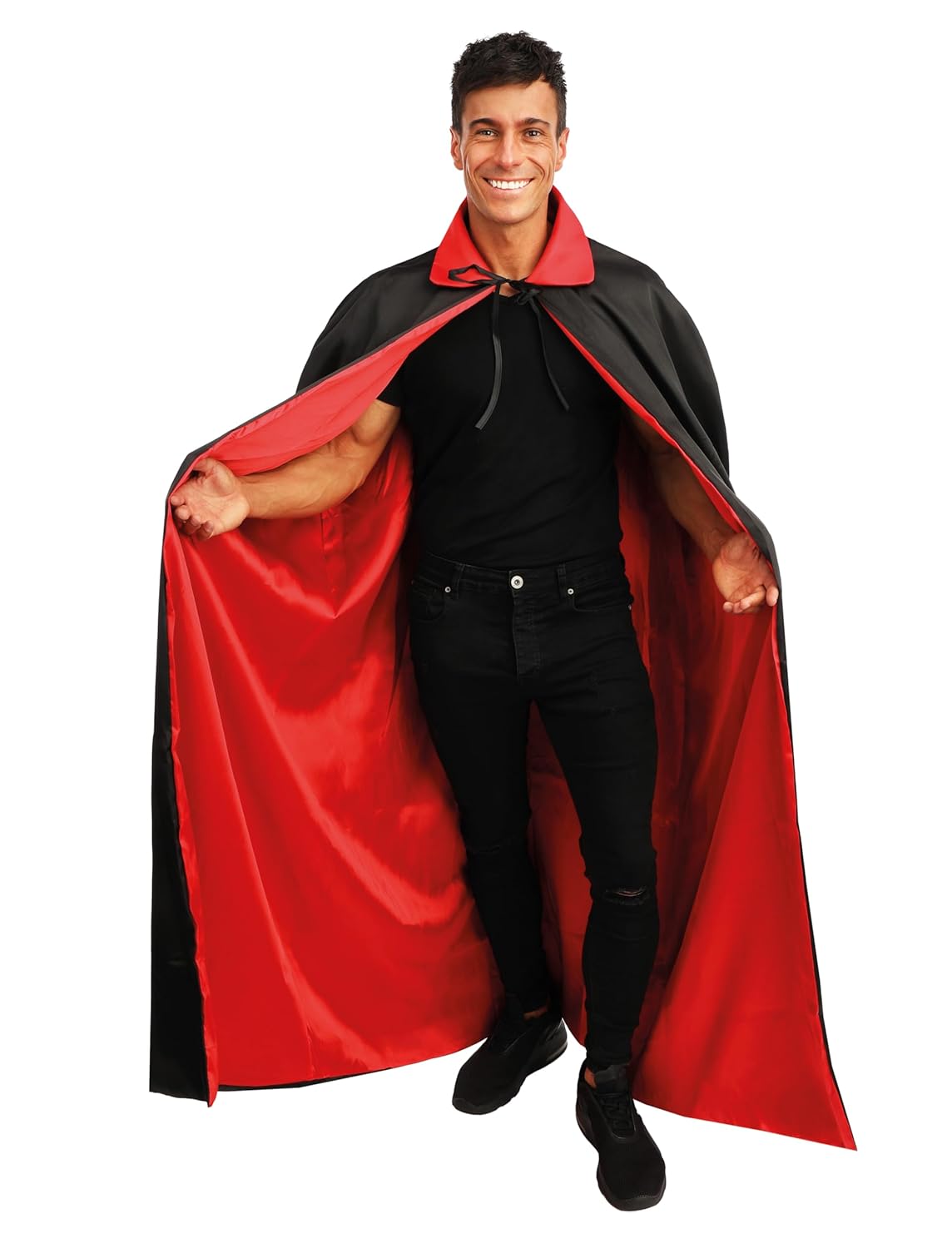 P'tit Clown - 16206 - Cape Homme Satinée avec Col - 140 cm - Parfaite pour Déguisement d'halloween, Carnaval, Fêtes Costumées et Évènements à Thème - Vampire - Dracula - Sorcier (Noir, Rouge)