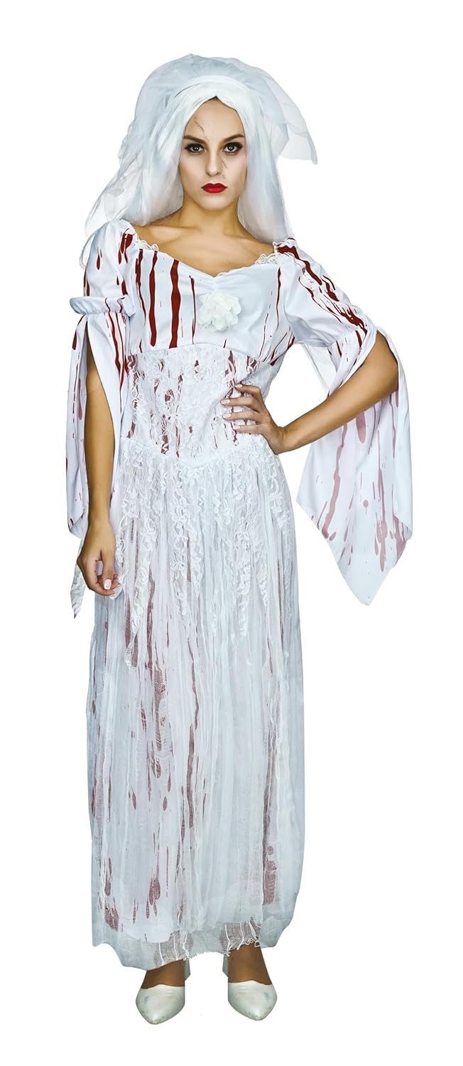 P'TIT CLOWN - Costume Mariée Sanglante - Marié Ensanglanté - Déguisement Bloody Adulte Parfait pour Halloween, Fêtes Costumées et Évènements à Thème (Mariée sanglante, L-XL)