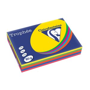 Clairefontaine Trophee Ramette de 500 feuilles papier couleur 80 g A4 Intense Soleil Menthe Cardinal Bleu Fuchsia