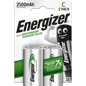 Energizer Recharge Power Plus - Pile C Rechargeable (Lot de 2) - 2500 mAH NiMH - Emballage 100% Recyclable et sans Plastique