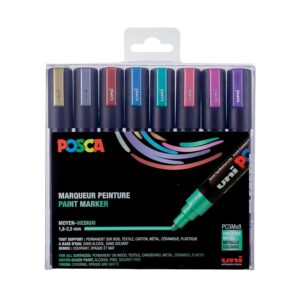 Posca PC5M/8METAL09 Boîte de 8 Marqueurs Assortis