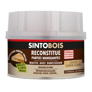 SINTOBOIS - Pâte à Bois - Angles et Gros Trous - Reconstitue les Parties Manquantes - Intérieur Extérieur - Haute Résistance & Adhérence - Sec en 20min - Chêne Clair - Technique Professionnelle - 550g