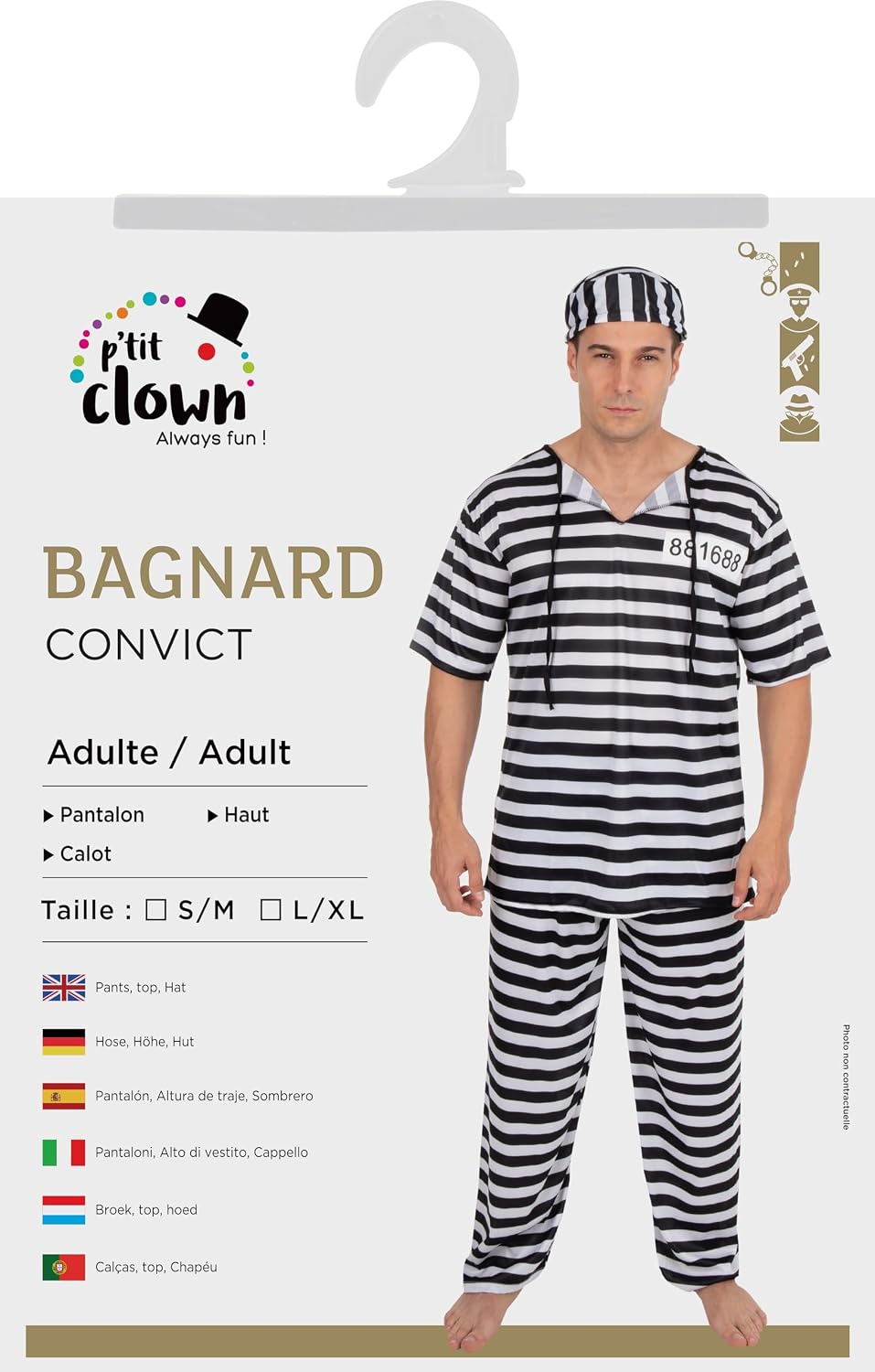 P’TIT CLOWN — Déguisement de Bagnard Adulte L-XL – Image 4