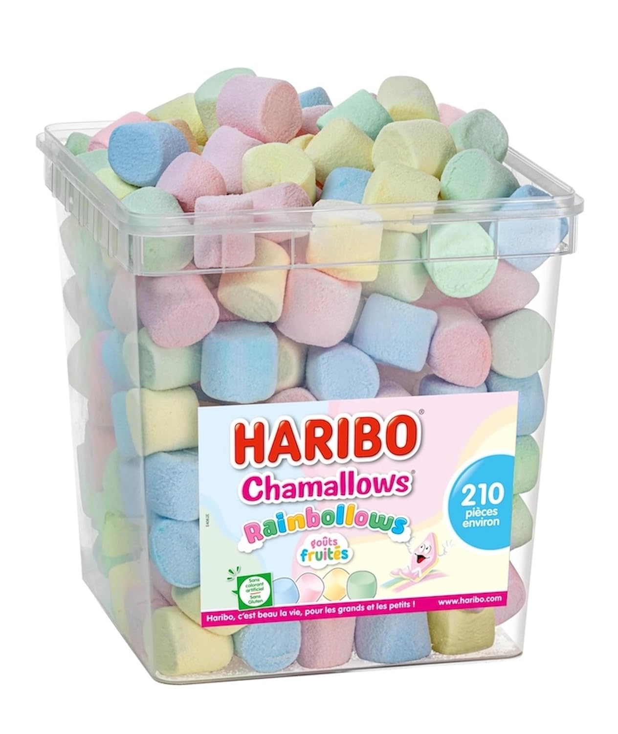 HARIBO - Tubo Chamallows Rainbollows - Bonbons Guimauves Fruités - Sans Gluten & Sans Colorants Artificiels - Boîte de 210 Bonbons