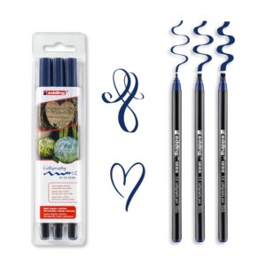 edding 1255 feutre calligraphie - bleu acier - 3 stylos - pointe calligraphique 2 mm - feutre pour papier, bois, terre cuite, toile - pour débutants, lettrage, bullet journals, cartes de vœux