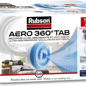 Rubson AERO 360° Recharges en tabs neutres pour absorbeur d'humidité, recharges pour déshumidificateurs AERO 360° ultra absorbantes et anti odeurs, 4 x 450 g