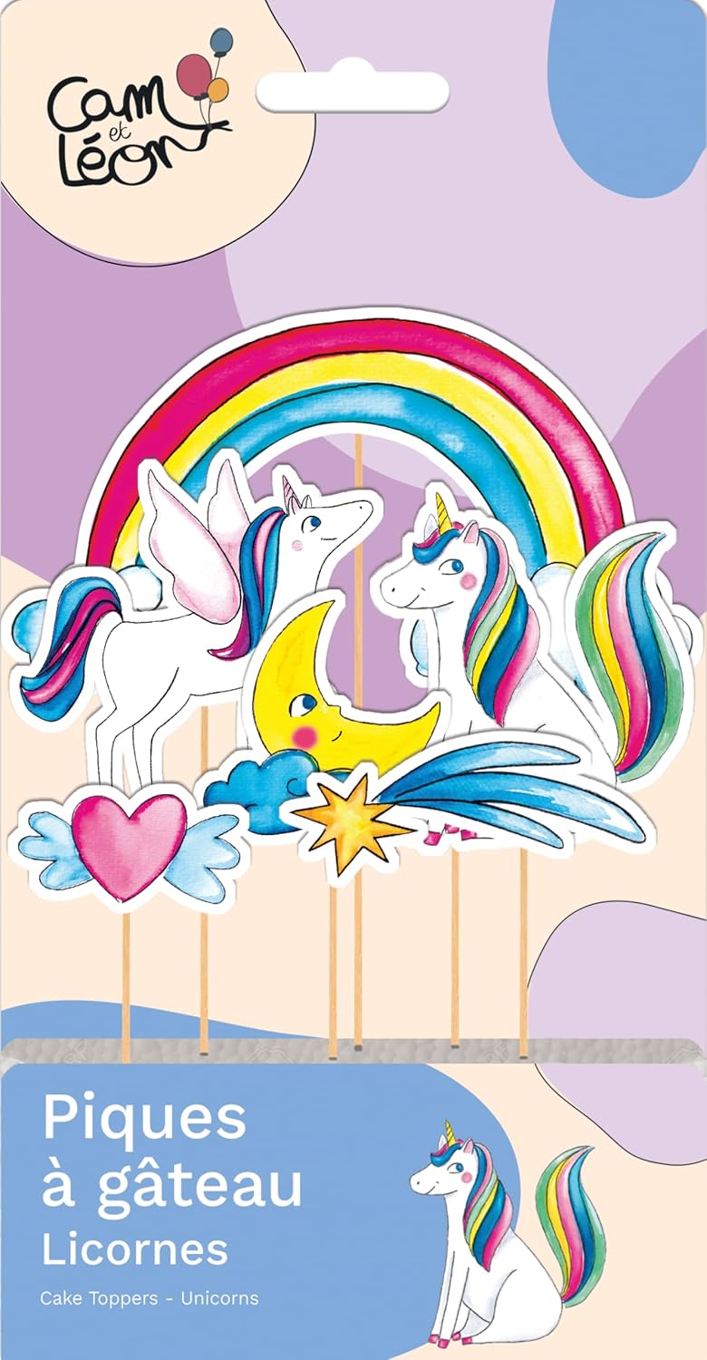 CAM ET LEON — Décoration d’Anniversaire Licorne Pique à gâteau x6 – Image 2