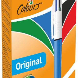 BIC 4 Couleurs Original - Stylos-Bille Rétractables Pointe Moyenne (1,0 mm) - Certifié NF Environnement - Boîte de 12