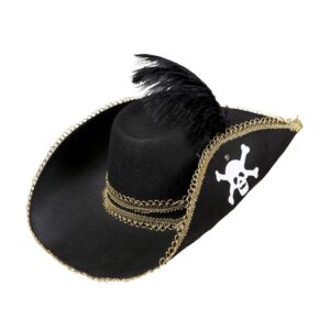 WIDMANN Milano Party Fashion 2591L - Chapeau de Pirate, avec crâne et Plumes, Halloween, Carnaval, Fête à thème