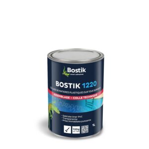 Bostik - Colle Contact Nitrile Liquide 1220 - Multi-Usages - Idéale Pour Liner PVC - Transparente - Pot de 1L
