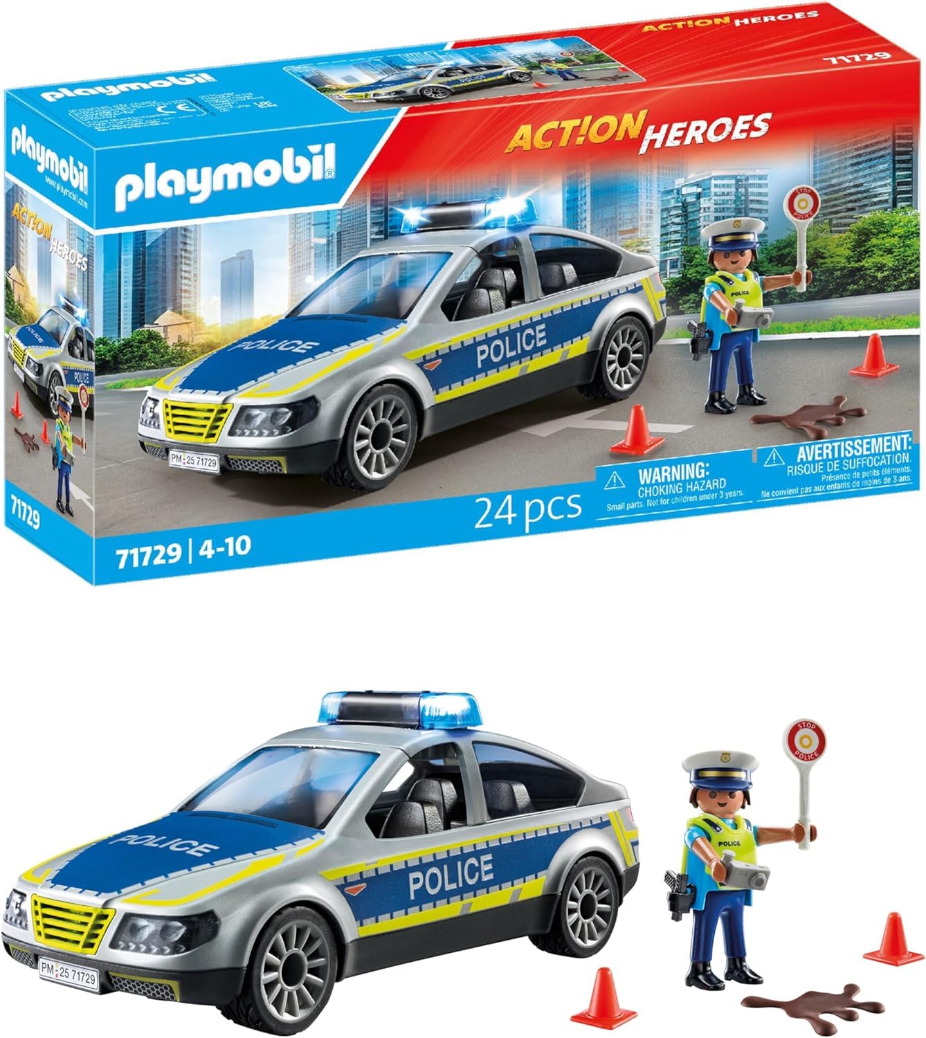 PLAYMOBIL | Action Heroes | Voiture de Patrouille de Police | Voiture de Police | Voiture Jouet | Jouet pour Enfants à partir de 4 Ans | 71729