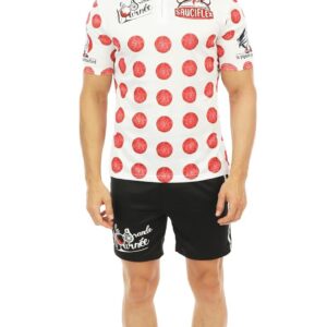 P'TIT CLOWN - Déguisement Cycliste Adulte - Costume Humoristique - T-shirt, Short, Casquette - Parfait pour Tenue Carnaval, Fêtes Costumées, Soirées à Thème, Cosplay - Polyester (Blanc, Rouge, S-M)