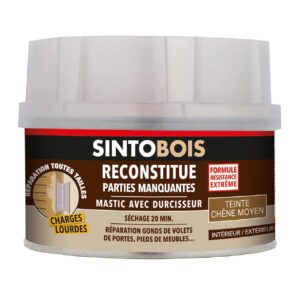 SINTOBOIS - Pâte à Bois Charges Lourdes - Reconstitue Parties Manquantes - Passages Fréquents et Charges Lourdes - Intérieur Extérieur - Sec en 20min - Chêne Moyen - Technique Professionnelle - 550g