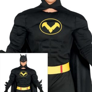 FIESTAS GUIRCA | Costume Héros Noir Adulte Homme (54-56/XL) - Cape, Cagoule, Ceinture et Combinaison - Idéal pour Fêtes de Super-héros et Vilains, Halloween et Carnaval - Noir
