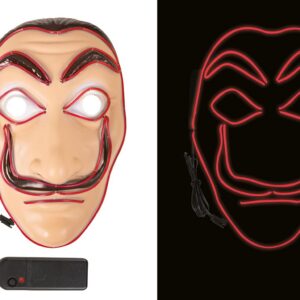 P'tit Clown - 54061 - Masque LED Braqueur - Accessoire Déguisement Adulte - Lumineux - 3 Modes d'éclairage - Parfait pour Halloween, Carnaval, Cosplay, DJ - Fonctionne avec 2 Piles AA (Non Incluses)