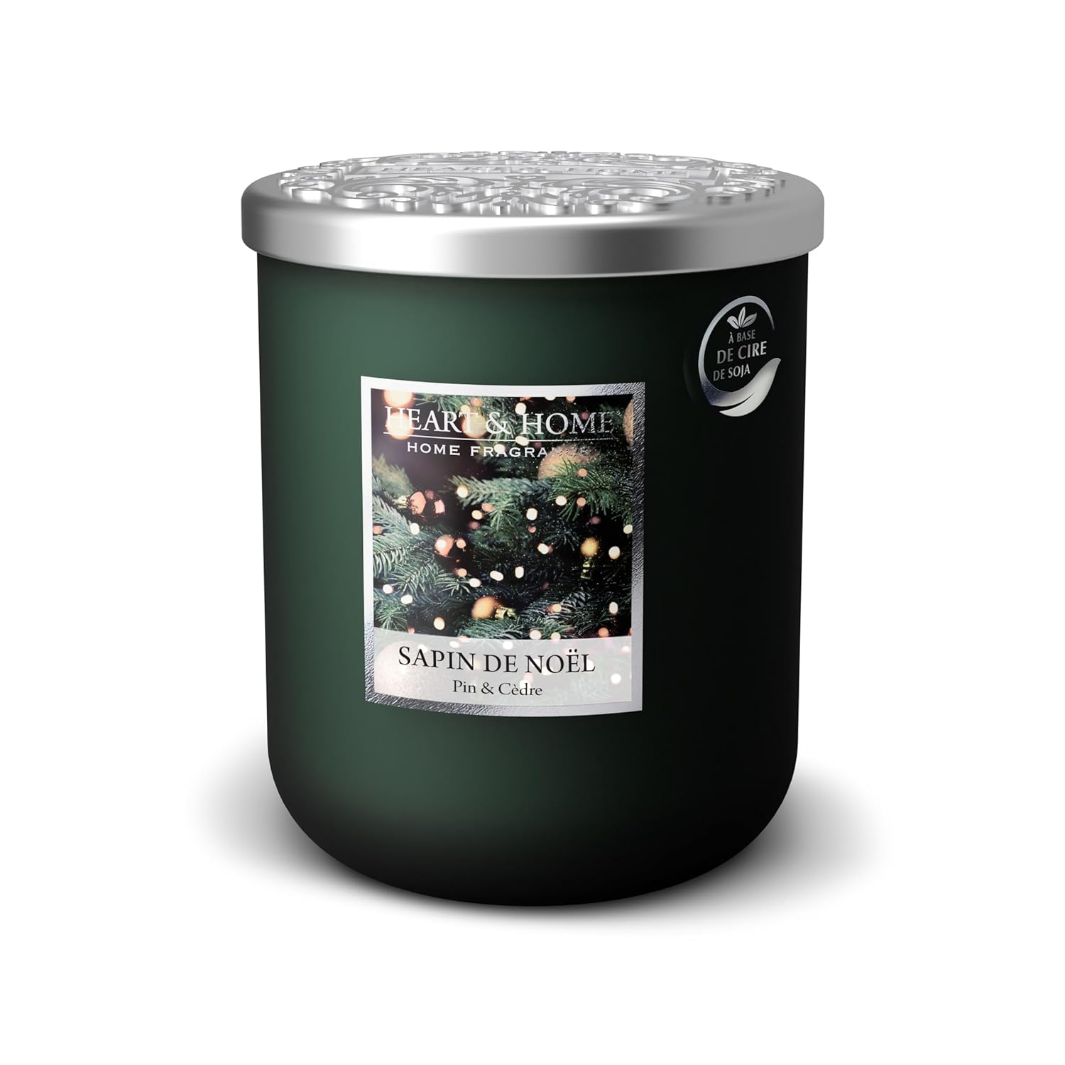 HEART & HOME - Bougie Parfumée à Base de Cire Naturelle de Soja pour la Maison - Grande jarre Sapin de noël - Durée de combustion 75h - Cadeau, Décoration et Parfum pour la Maison - Pot en verre