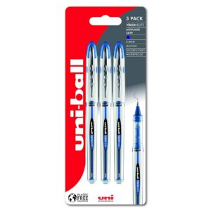 uni-ball Vision Elite UB-200 Lot de 3 stylos à bille à pointe moyenne 0,8 mm pour écriture manuscrite, dessin, art et coloriage Bleu