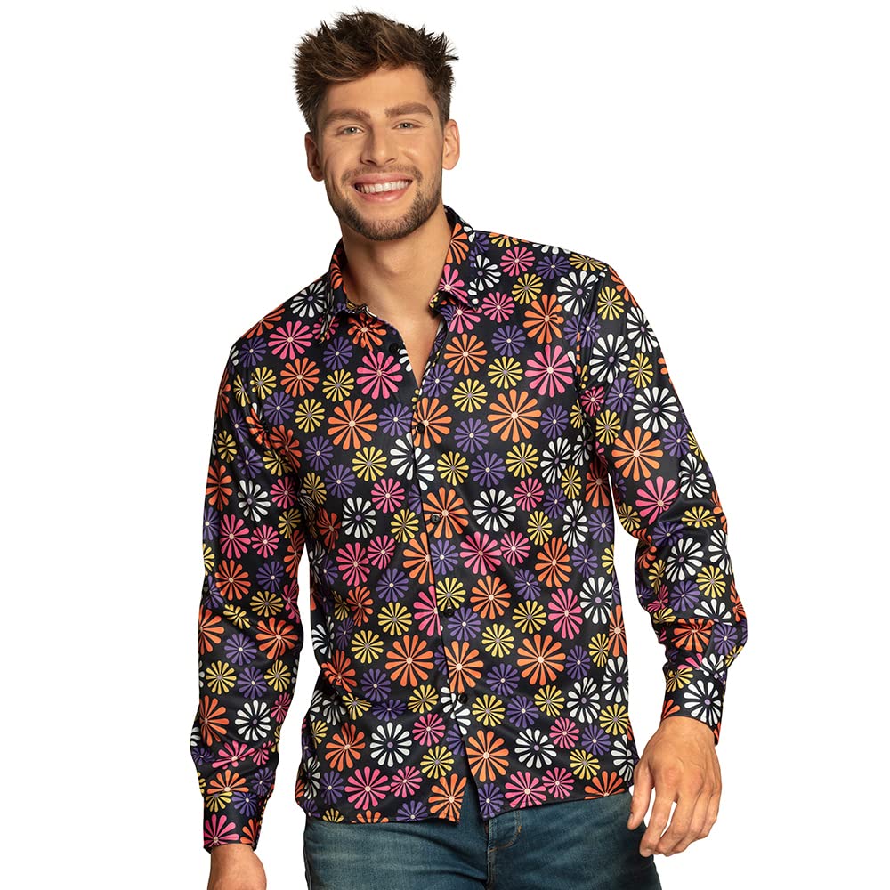 Boland 44533 - Chemise Flower Power Taille L Homme T-Shirt Tops Adulte Chemise à Fleurs Chemise hawaïenne Hippie des années 70 Fête à thème Carnaval Move de Bateau Déguisement Déguisement