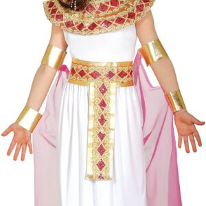 FIESTAS GUIRCA | Costume Egyptienne Enfant (10-12 ans) - Robe, Cape, Brassard et Ceinture - Costumes de Pharaon pour Halloween, Carnaval et Fêtes Costumées - Idéal pour Filles - Blanc et Or