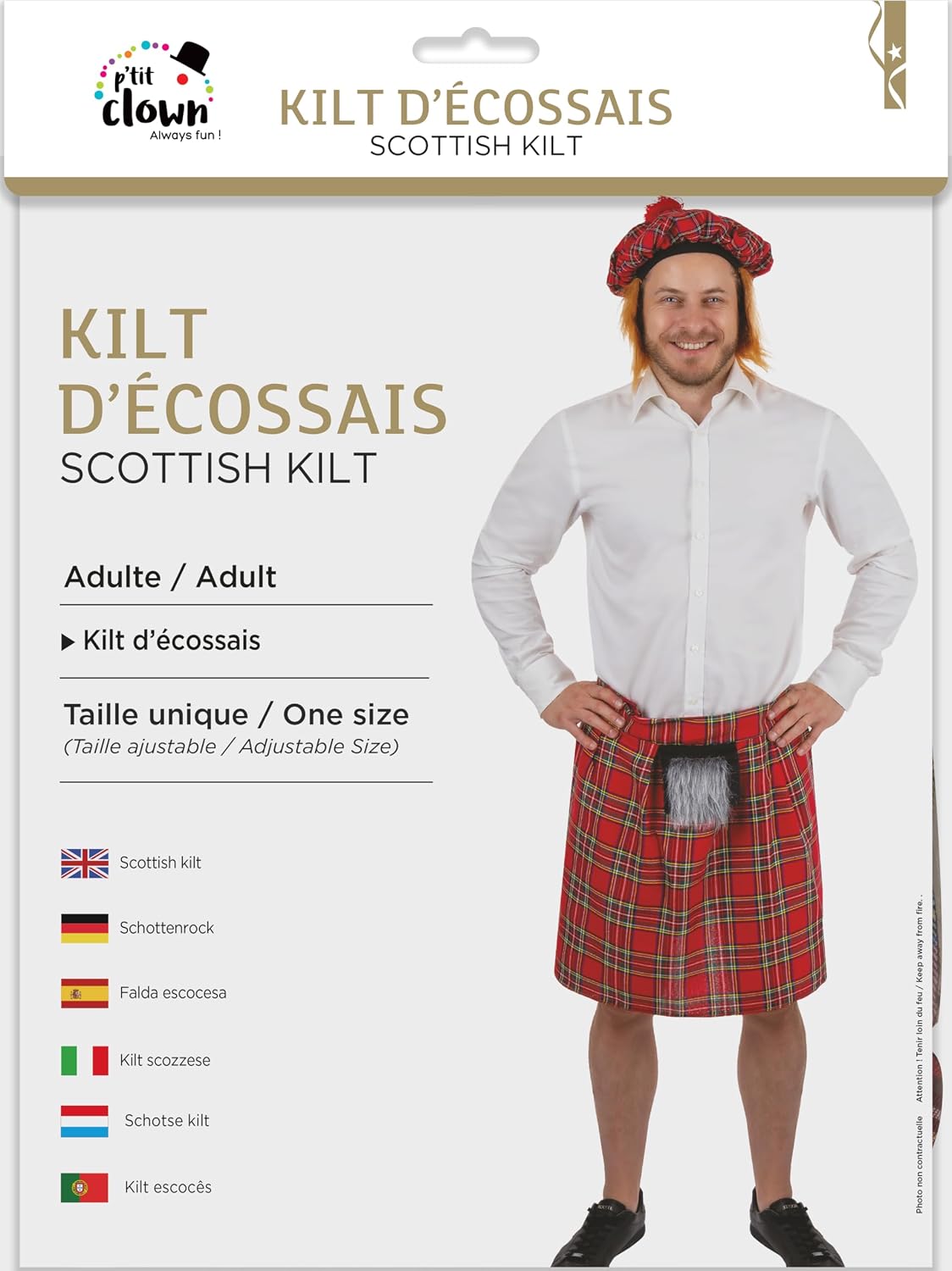 P'TIT CLOWN — Kilt d'Écossais rouge à carreaux taille unique – Image 3