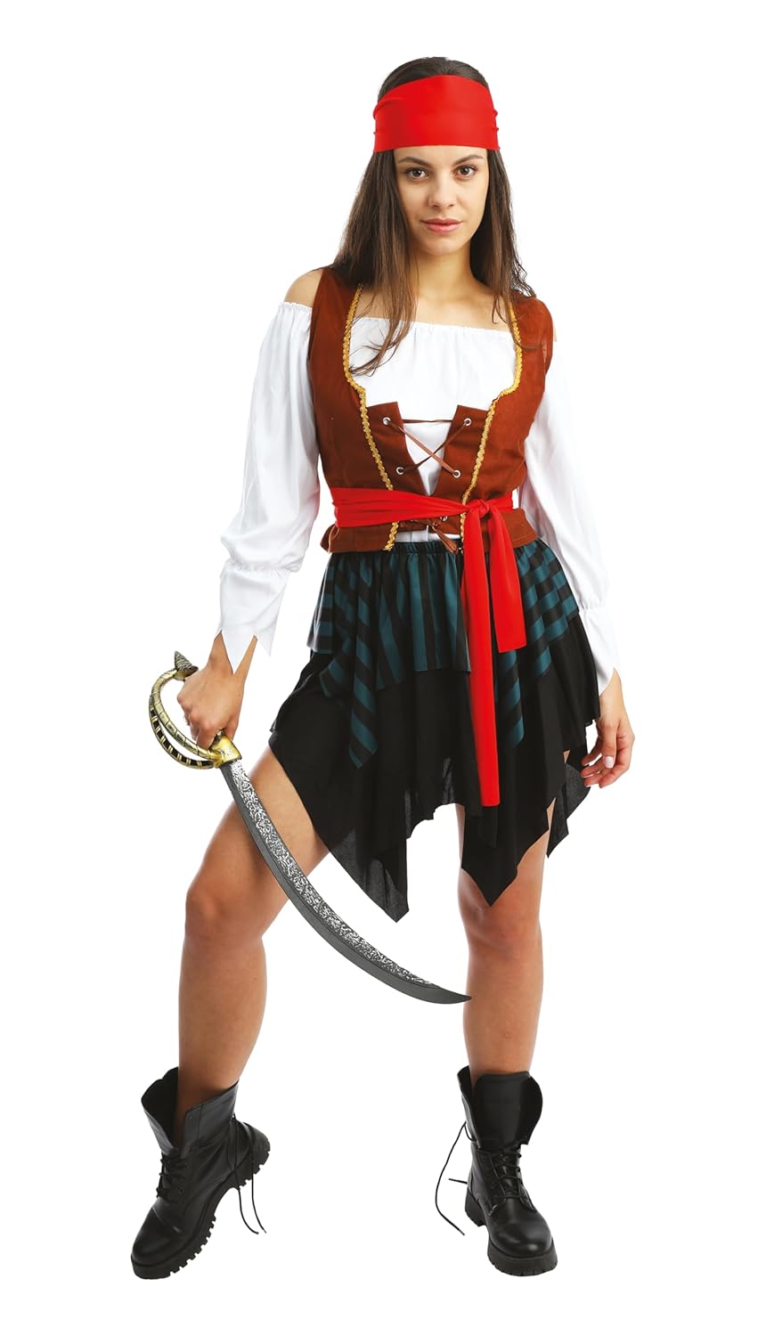 P’TIT CLOWN - Costume Pirate Femme - Déguisement pour Adulte - Parfait pour Carnaval, Fêtes Costumées et Évènements à Thème - Réaliste et Facile à Porter - Polyester (S-M)
