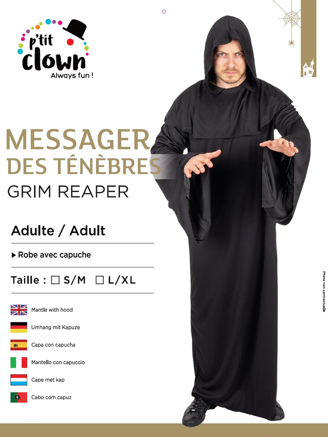 P'TIT CLOWN - Costume Messager des Ténèbres Homme - Déguisement Adulte - Parfait pour Halloween, Fêtes Costumées et Évènements à Thème - Noir – Image 4