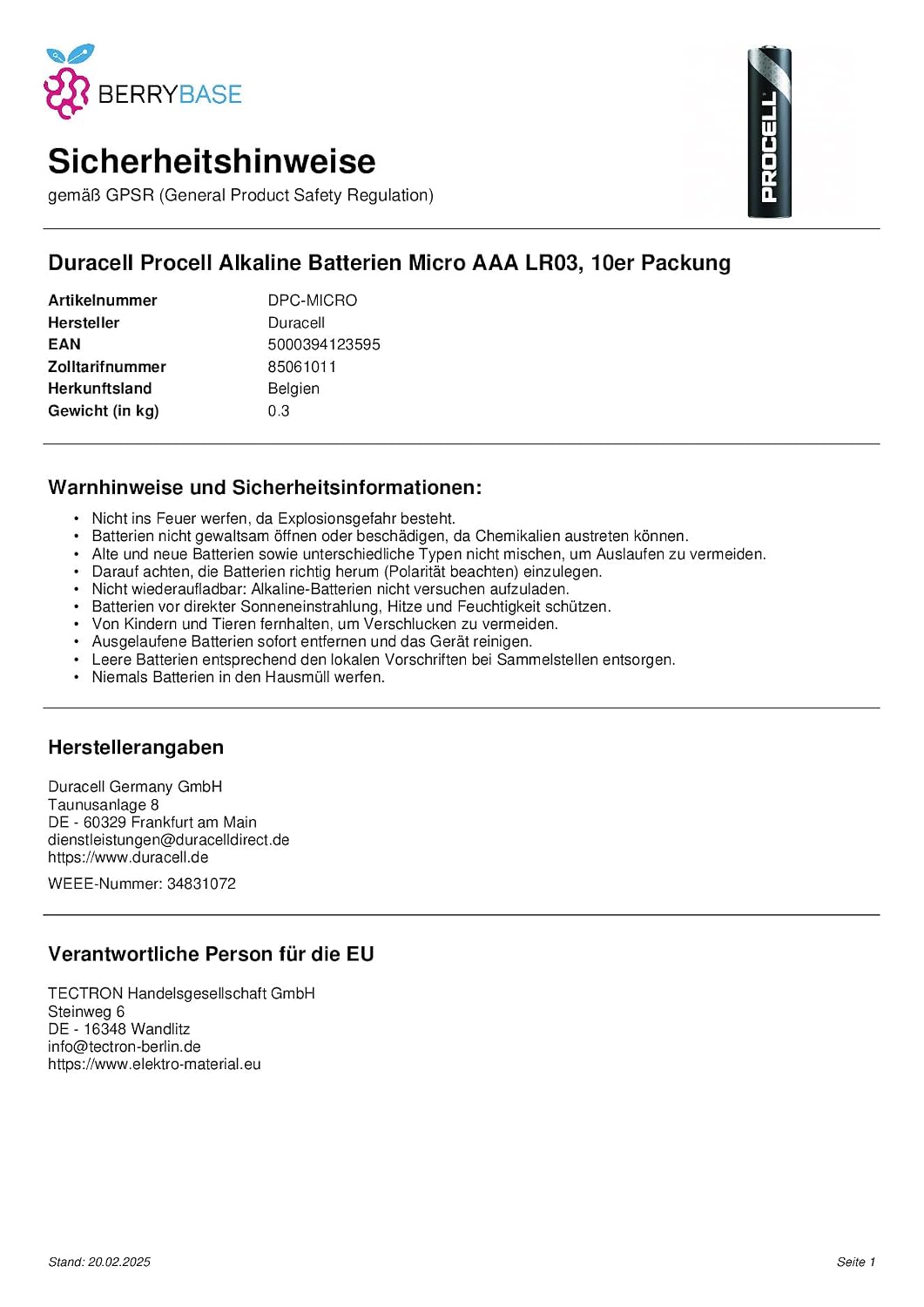 DURACELL Procell — Piles alcalines AAA x10 – Image 2