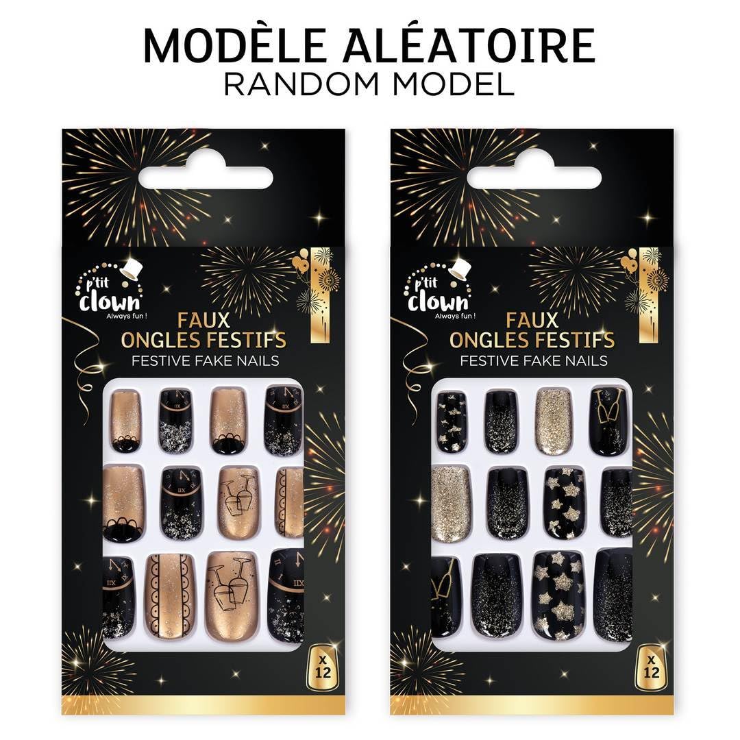 P'TIT CLOWN — Faux ongles or et noir 2 modèles aléatoires – Image 2