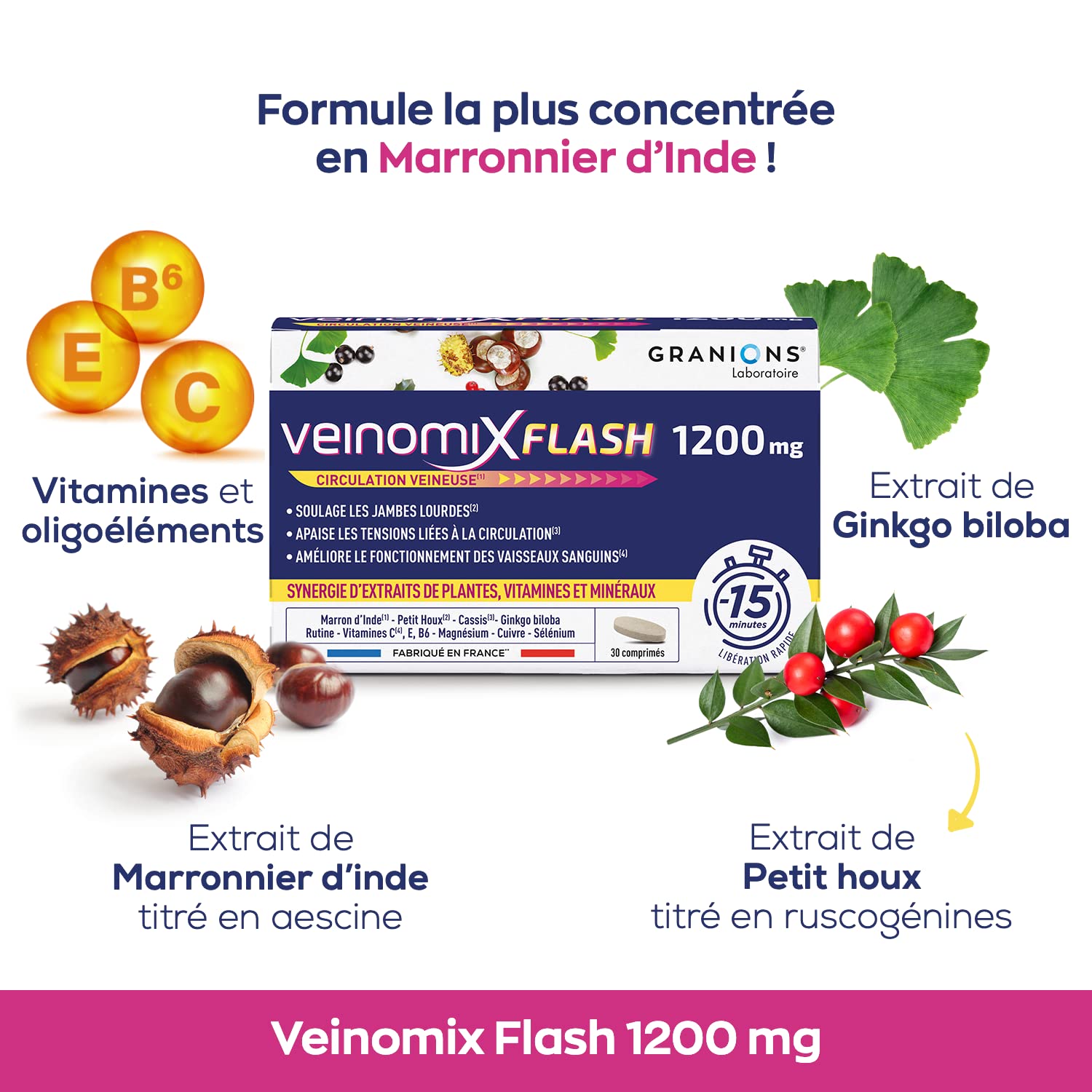 GRANIONS Veinomix Flash — Complément circulation veineuse 30 comprimés – Image 3