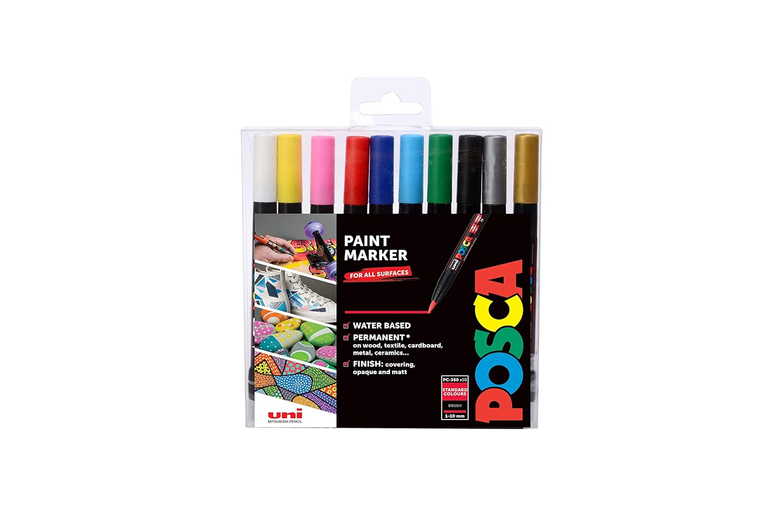 Posca 153544849 Lot de 10 Marqueur peinture avec encre à base d'eau et pointe 0.1-10 mm
