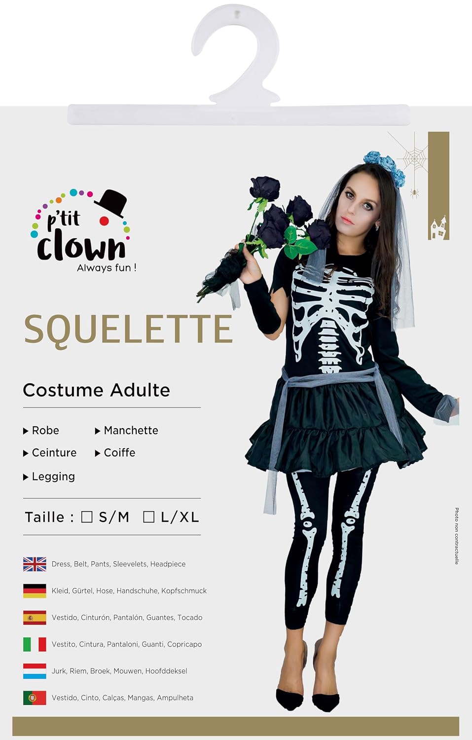 P'TIT CLOWN — Costume Squelette Adulte noir L-XL – Image 2